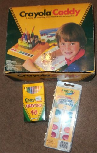 Vintage Crayola Spinning Caddy 1982 Crayons Water Color Paints Brush Markers