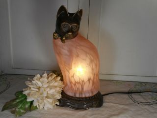 PINK ANDREA SADEK TIN CHI ART GLASS & BRONZE CAT LAMP 1996 LIGHT 2