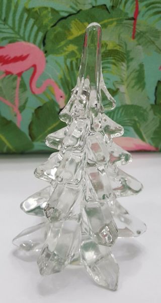 Vintage Lead Crystal Clear Glass Christmas Tree 6.  5 " Tall Decoration