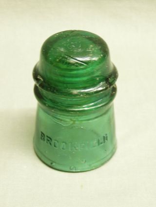 Vintage Brookfield Glass Insulator Cd 121 Pony Green Aqua Thread Pintype