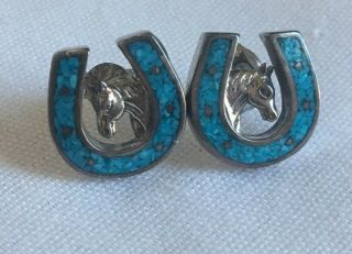Southwest Native American Sterling Silver Turquoise Horseshoe Post Earrings