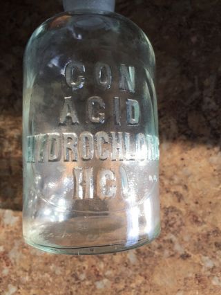 Vintage Hydrochloric Acid Bottle W/Glass Stopper 8 5 Inches Tall Overall 2