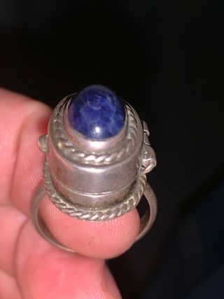 Vintage 925 Sterling Silver Blue Lapis Hidden Compartment Poison Ring Sz 7