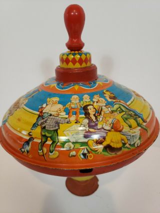 Vintage Snow White And The 7 Dwarfs Metal Spinning Top Western Germany Mnn
