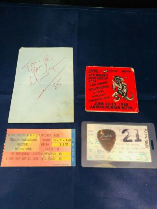 Vintage Concert Rock Music Wmms Aerosmith Guitar Pick Motley Crew Ticket Auto