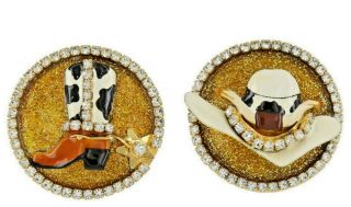 Lunch At The Ritz Texas Rodeo Cowboy Hat & Boots Crystal Rhinestone Earrings