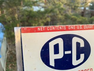 Vintage 1940 ' s P - C Penn - Central Oil Co 1 Qt Metal Flattened Can Gas Sign 2