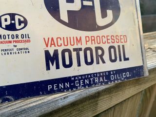 Vintage 1940 ' s P - C Penn - Central Oil Co 1 Qt Metal Flattened Can Gas Sign 3