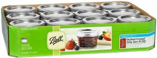 Ball Regular Mouth Canning Mason Jars Quilted Crystal Glass Jelly Jar 4oz 12/box