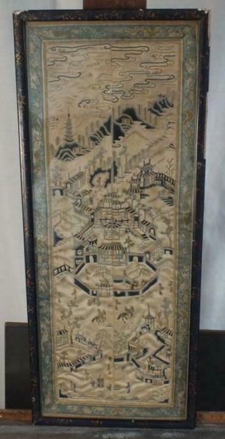 Framed Antique Silk Embroidered Chinese Robe Panels W Delicate Stitching
