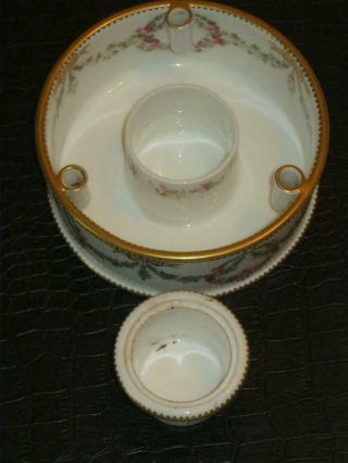 STUNNING ANTIQUE FRENCH PORCELAIN HAND PAINTED INKWELL & STAND 3