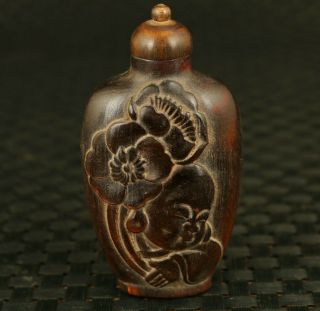 Rare Old Yak Horn Hand Carving Monk Buddha Statue Snuff Bottle Decoration Gift