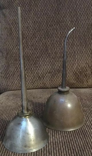Pittsburgh Gem Mfg Co.  Dome Top Oil Cans (2) - 8 1/2” & 10”