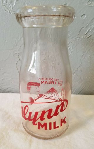 Vintage Clear Glass Flynn Half Pint Milk Bottle With Red Advertising,  Des Moines