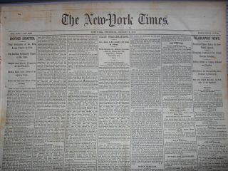 York Times Newspaper,  January 2,  1873.  Fifth Avenue Theatre Fire