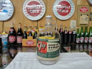 7 - Up Clear Glass Paper Label Soda Fountain Syrup 1 Gallon Jug Cincinnati