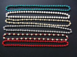 Set Of 3 Vintage Silk Thread Bead Necklace Round Turquoise Grey/beige