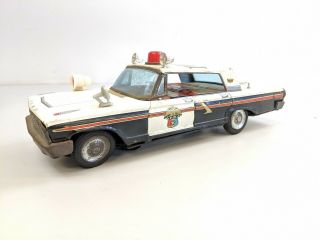 Vintage Japanese Battery Operated Pressed Tin Police Car Ford Friction Toy