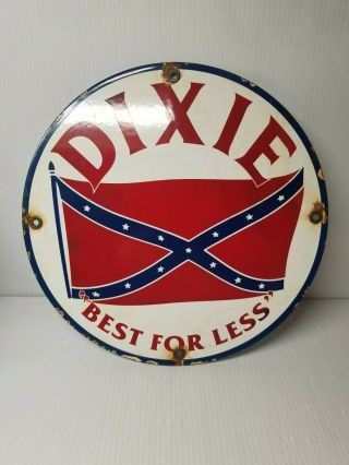 Old Vintage Gasoline Porcelain Gas Pump Sign  " Best For Less " Flags