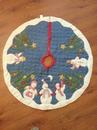 Snowman Christmas Tree Skirt Quilted