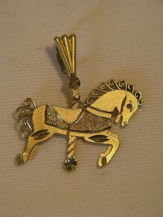 Signed Ma 14k Gold Carousel Merry Go Round Horse Pendant Charm