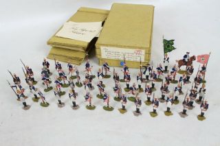 54 Vintage Tin Flats Zinnfiguren Scholtz Horses Soldiers Lead Toy W Box Folk Art