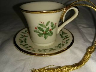 Lenox Holly Berry Mini Tea Cup And Saucer Ornament