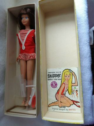 Vintage Skipper Doll 0950 Brunette With Accessories