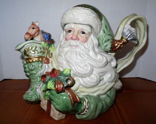 Fitz And Floyd Gregorian Collectible Teapot Christmas Santa Claus Old World