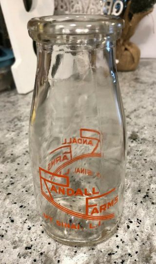 Vintage Randall Farms Mt Sinai Li Milk Bottle 1/2 Pint Half Jug Jar Advertising