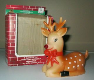 Vintage Rubber Light Up Blinking Red Nose Rudolph Reindeer Figure Box Hong Kong
