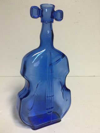 Vtg Cobalt Blue Glass Violin Cello Fiddle 8 " Vase Bottle Marked 2