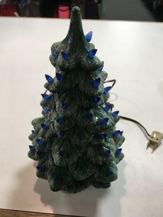 Vtg 2 Pc 60 Light Holland Mold 12 " Ceramic Christmas Tree Snow Cap W/ Bulb