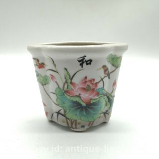 Chinese Ceramics Famille - Rose Porcelain Lotus Flower Birds Pattern Flowerpot阖家欢乐