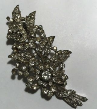 Trifari Signed Crown Silver Toned Brooch Rhinestones Collectible Floral Fur Clip