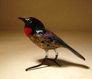 Blown Glass " Murano " Art Figurine Black And Dark Red Bird