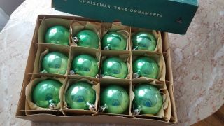 Vintage 1950s Green Glass Hand Blown Ornaments Ball Fantasia Brand Poland