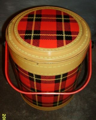 Vintage Scotch Kaddy Plaid Picnic Bucket Cooler Retro 50 
