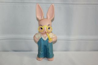 Vintage Knickerbocker Hard Plastic Large Easter Rabbit Bunny Bank Glasses Pipe