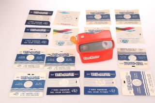 Red View - Master Viewmaster W/15 Assorted Reels - Good 3d Stereo Viewer