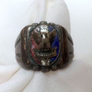 Boy Scouts of America Eagle Scout Ring Sterling Silver Enamel Size 9 Vtg 1940 3