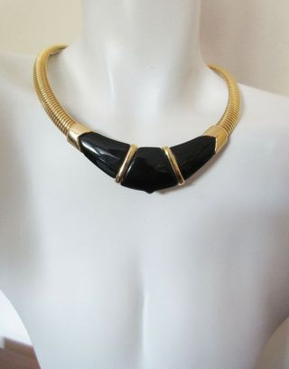 Vintage Monet Art Deco Style Gold Tone Snake Chain Choker Necklace