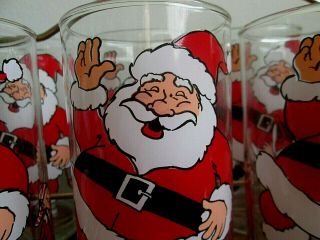 Set Of 8 Vintage Santa Claus And Elves Glasses Tumblers With Drink Carrier