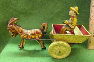 Marx Tin Toy Wind Up Donkey & Cart