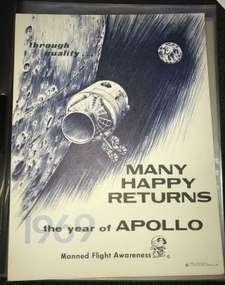 Snoopy Peanuts 1969 Year Of Apollo Vintage Nasa Manned Flight Awareness Poster