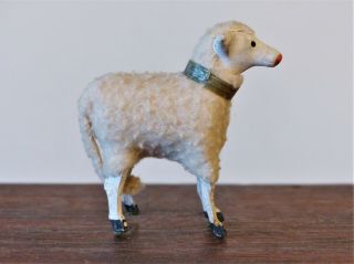 Antique German Christmas Putz Wooly Nativity Sheep Stick Leg 5