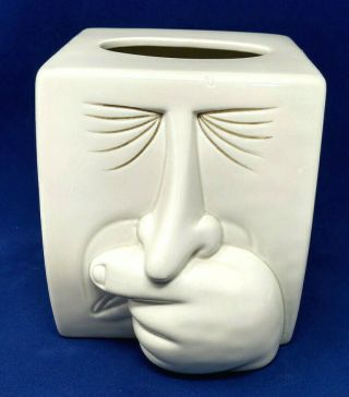 Fitz & Floyd Sneezing Nose Face Hand Eyes Ceramic Square Kleenex Tissue Holder