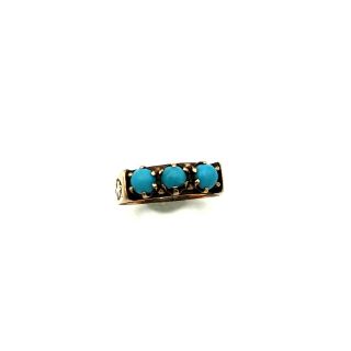 Vintage Art Deco 10k Gold Three Turquoise Cabochon Ring Size 7