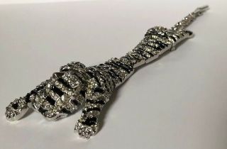 Vintage Pouncing Leopard Shoulder Brooch Pin with Black & Crystal Rhinestones 2