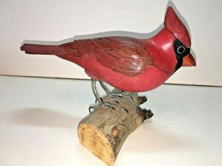 Vintage Life Size Hand Carved Wood Bird Decoy Cardinal Signed W.  Taylor